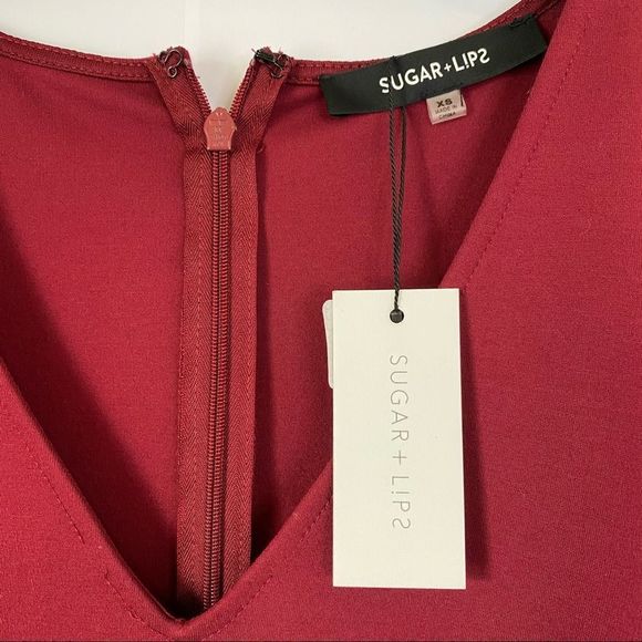 NWT SUGARLIPS Burgundy Bodycon V-neck Mini Dress - Picture 10 of 13